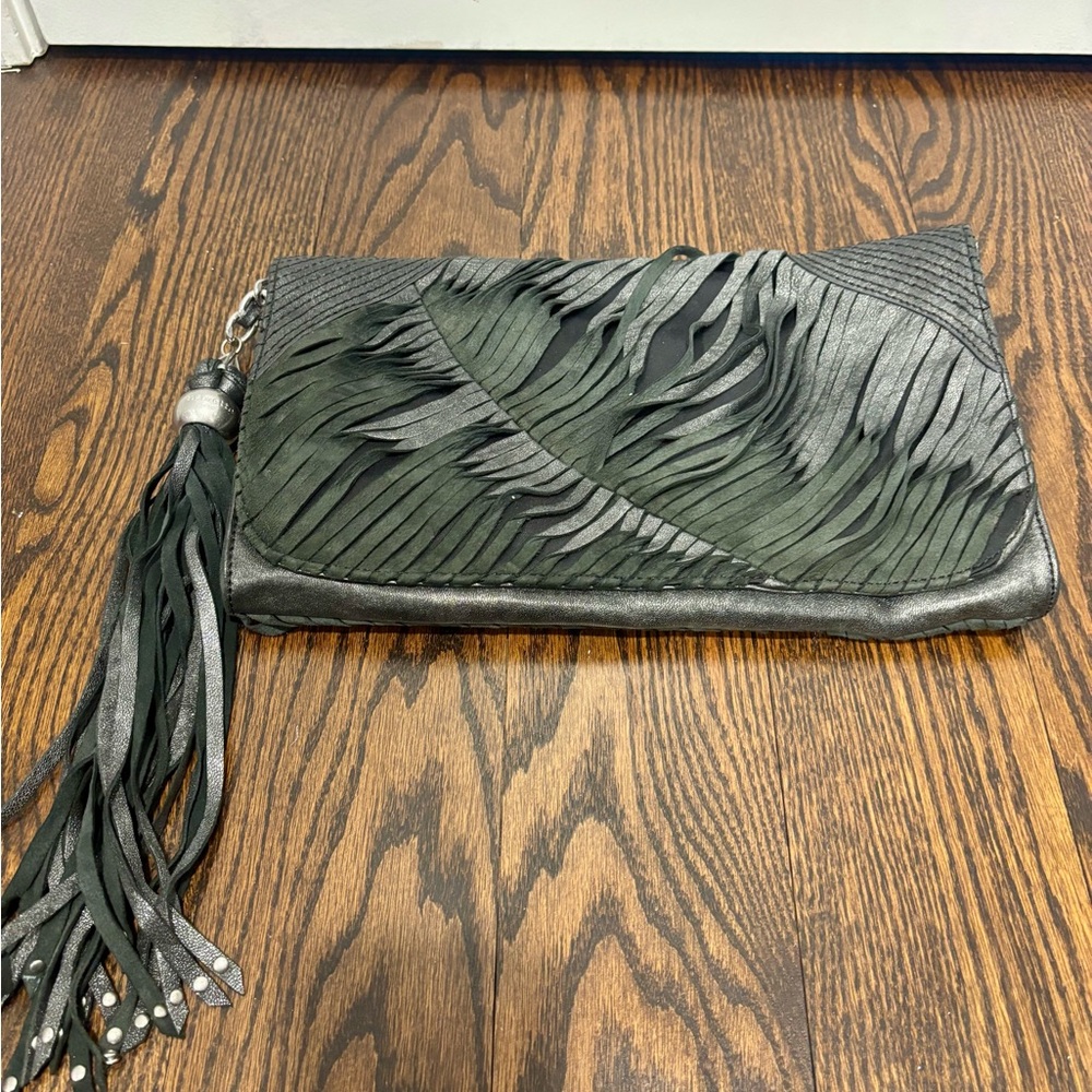 Nanette Lepore Black and Gray Fringe Clutch